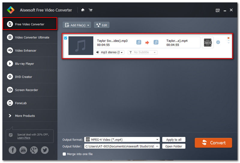 Aiseesoft Ücretsiz Video MP3 MP4 Dönüştürücü