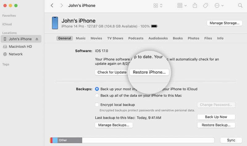 iTunes Restore iPhone on Computer