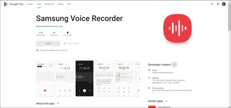 Aplicación de grabación de voz Samsung