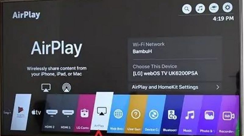 Option de menu Airplay