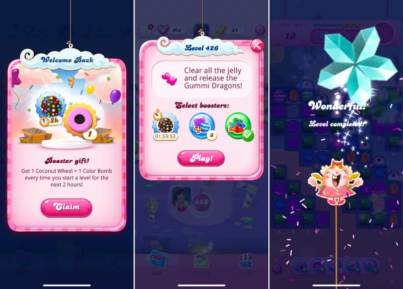 الفوز والمكافأة في لعبة Candy Crush Saga