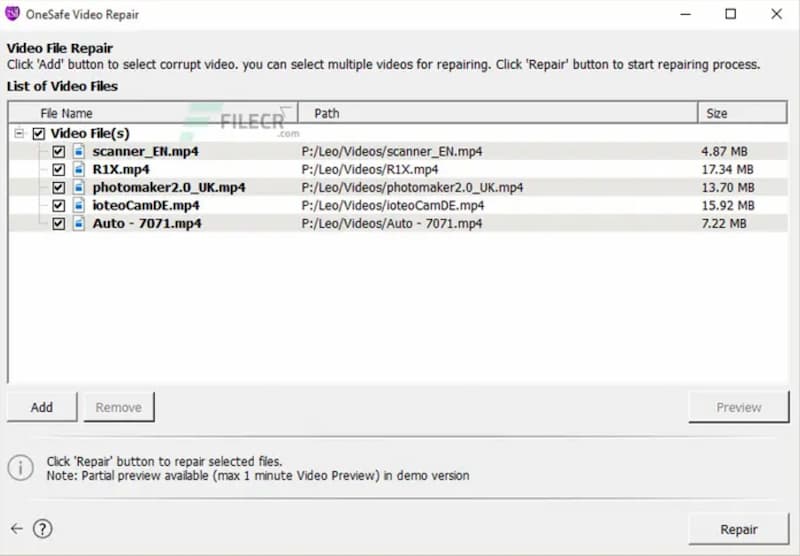 Onesafe Video Repair Add And Repair