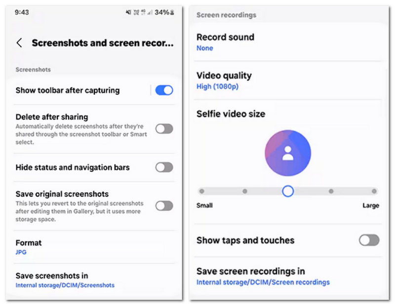 Samsung Screen Recorder Personalizar configurações