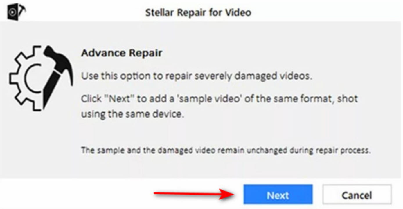 Stellar Video Repair Sljedeći gumb