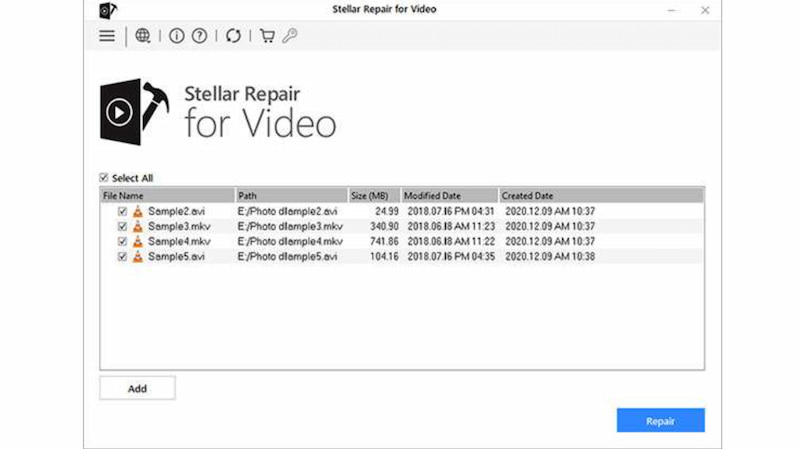 Støttet format for Stellar Video Repair