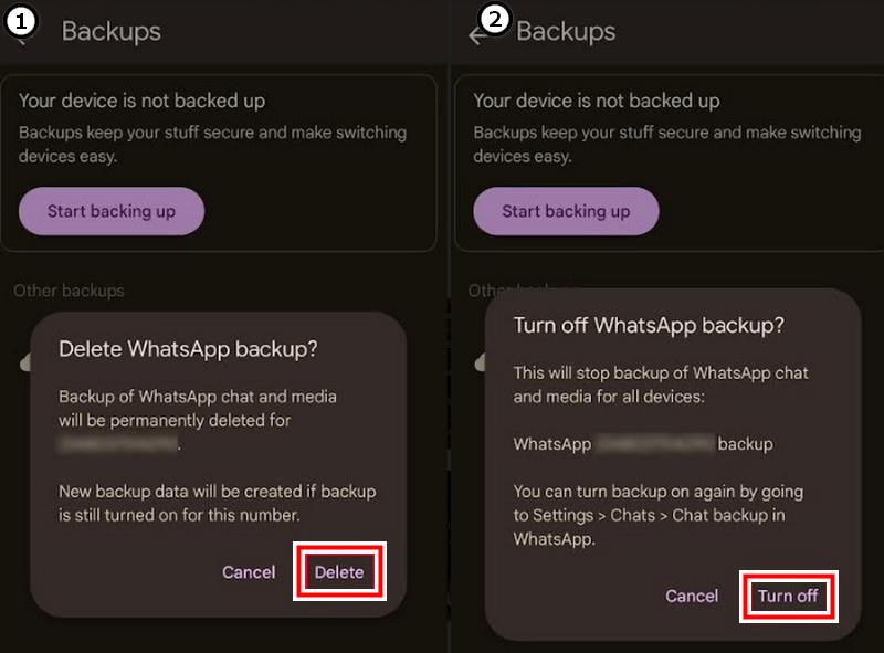 Fare clic su Disattiva backup