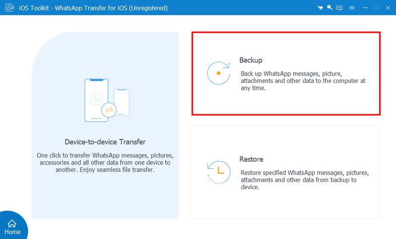 Selecione a opção de backup