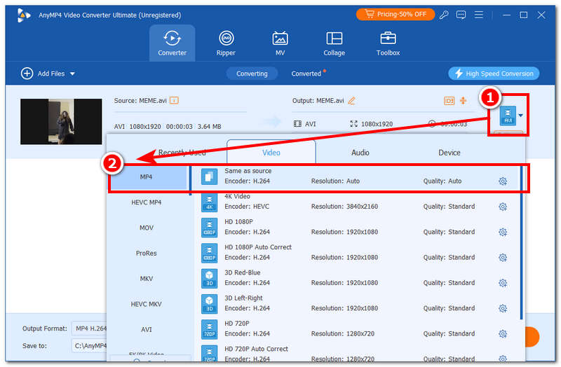 Select Video File Format