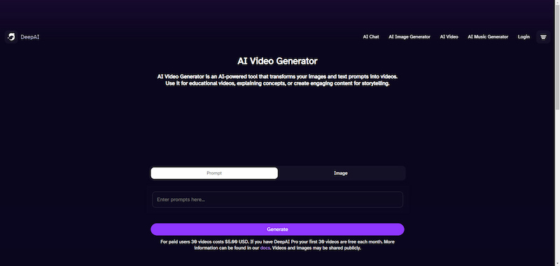 واجهة برنامج Deepai Video Generator