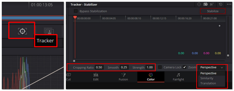 Stabiliser la vidéo dans DaVinci Resolve avec l'onglet Couleur