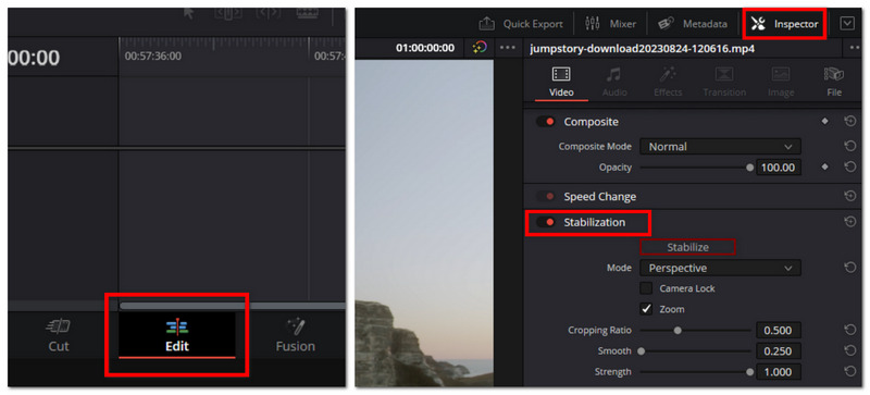 Stabilize Video in DaVinci Resolve With The Edit Tab