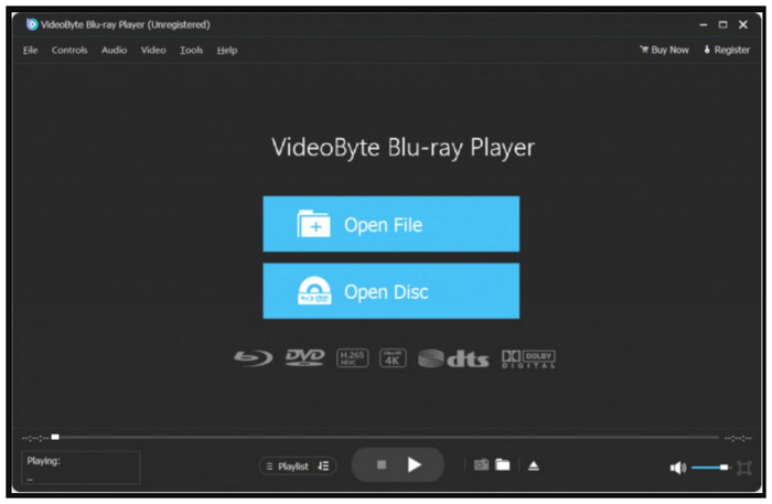 Interfaz del reproductor de Blu-ray de Videobyte